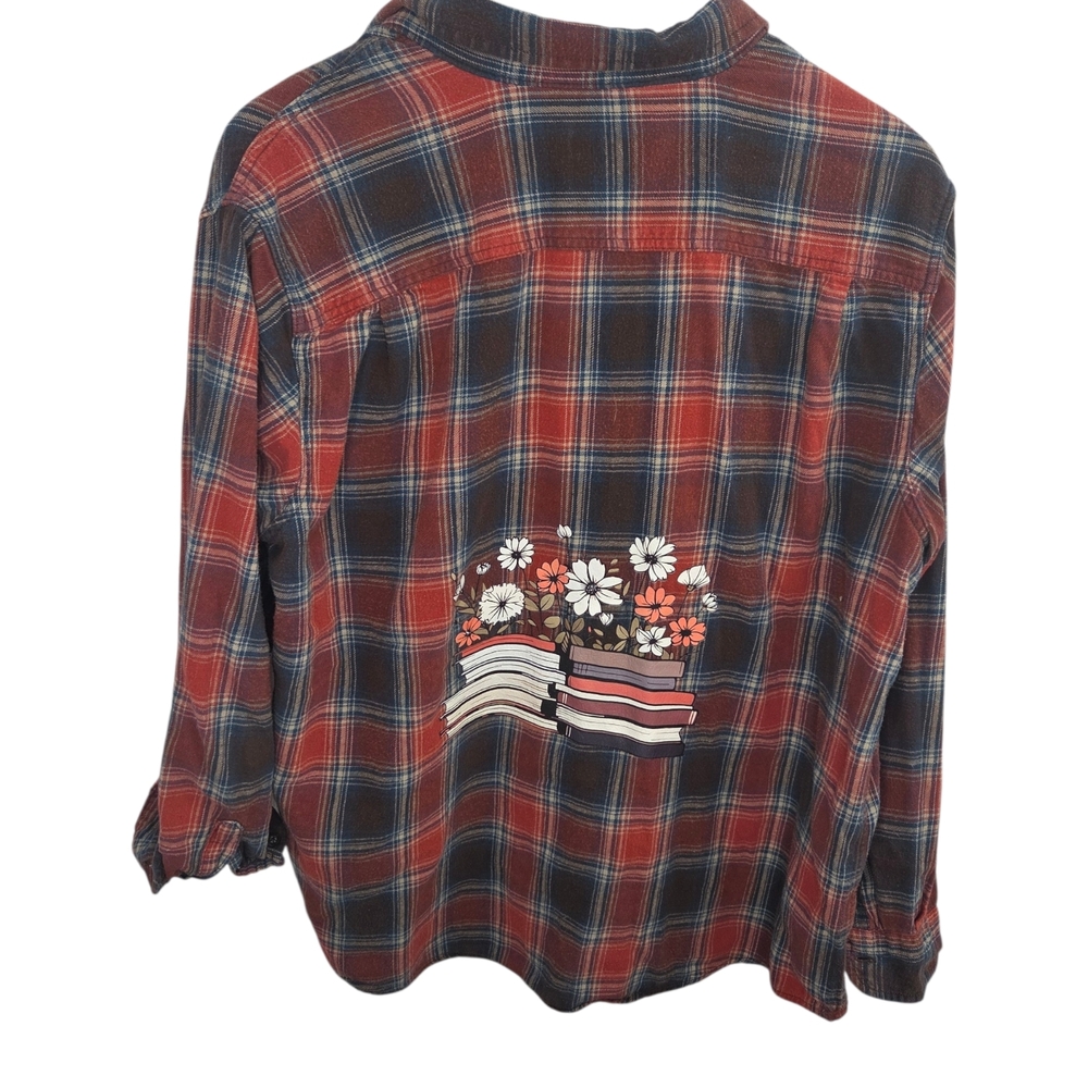 Upcycled Faded Glory Bookish Flannel Red Size XLarge Oversized